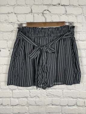 SO Paperbag Waist Striped Tie-Front Rayon Shorts Size Large